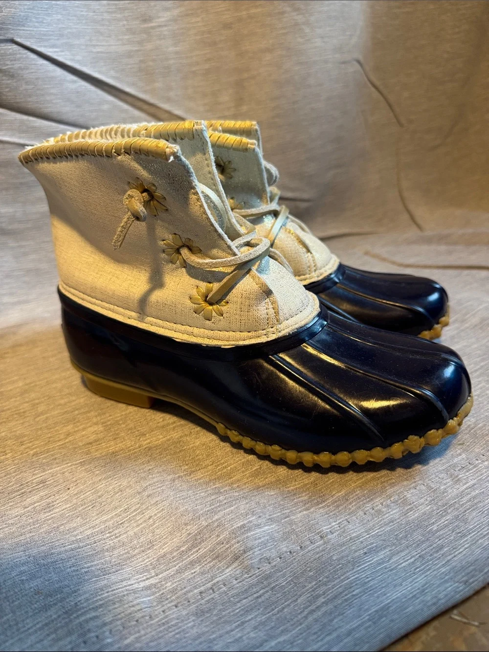 Jack Rogers Navy and Tan Lace-Up Winter Duck Boots